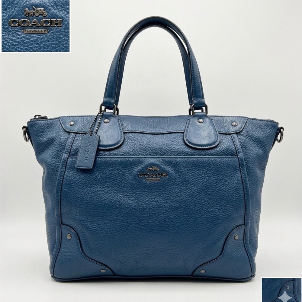 Coach Blue Pebbled Leather Tote with Top Handles
